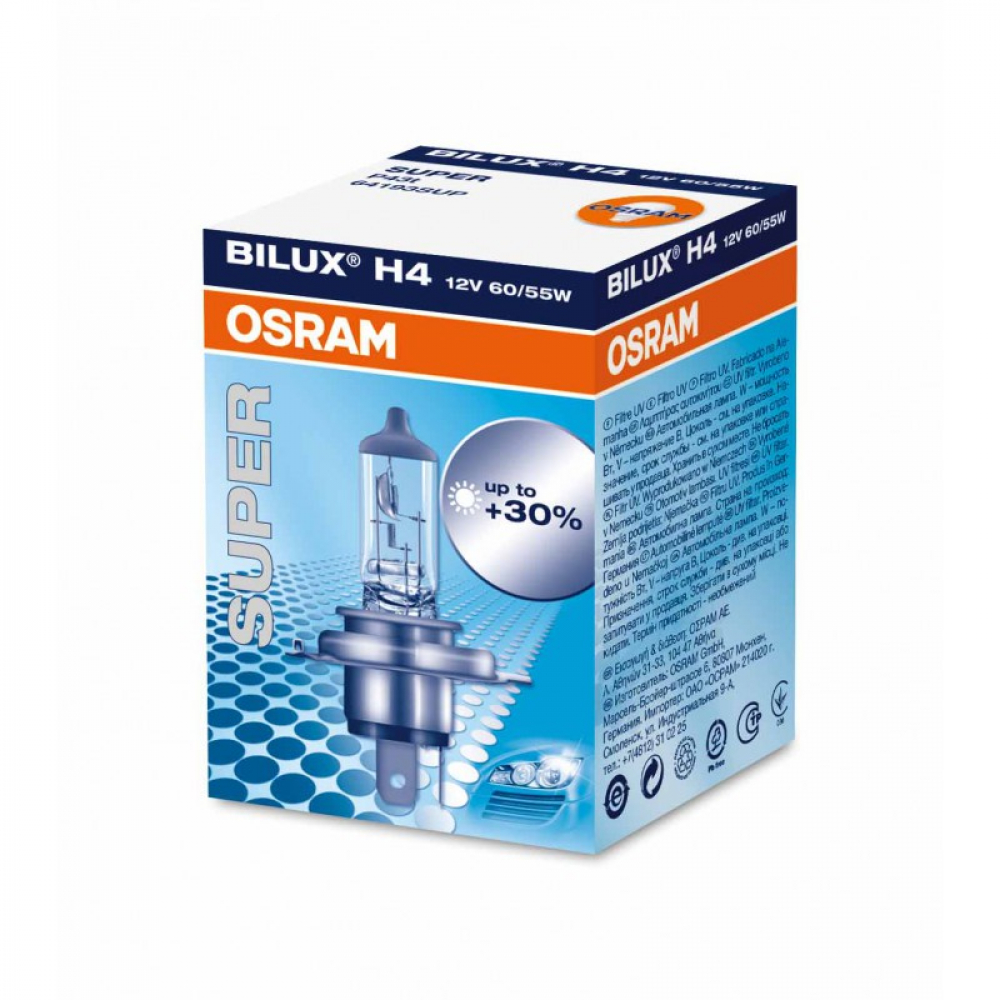 64193SUP OSRAM ЛАМПА ГОЛОВНОГО СВЕТА (SUPER)30 H4 12V 60/55W 1ШТ.