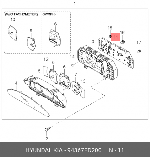 94367-FD200 HYUNDAI KIA Печатная схема панели приборов