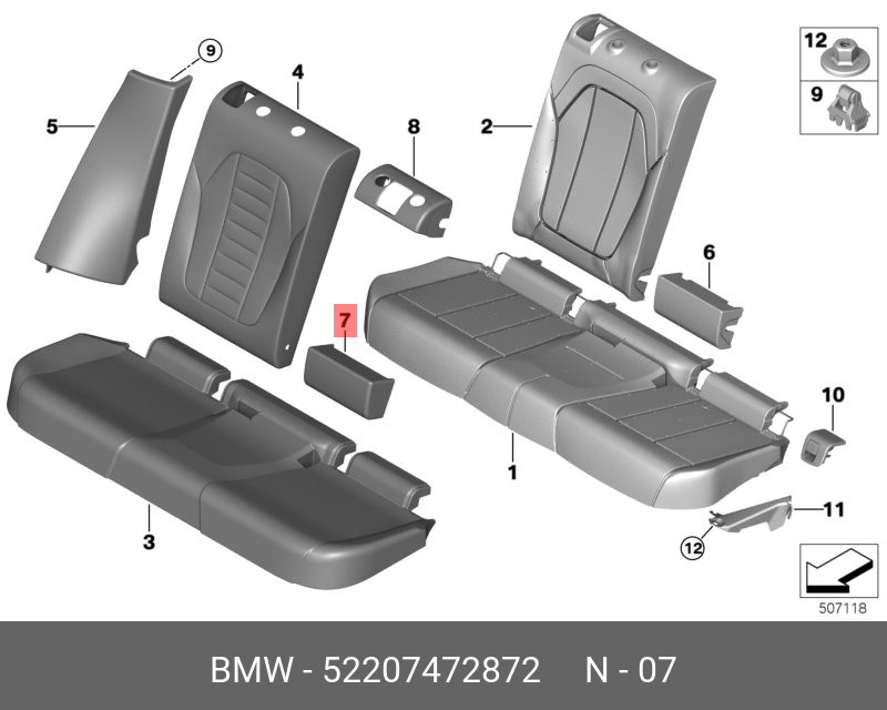 52207472872 BMW Обивка спинки Ср кожа Нж