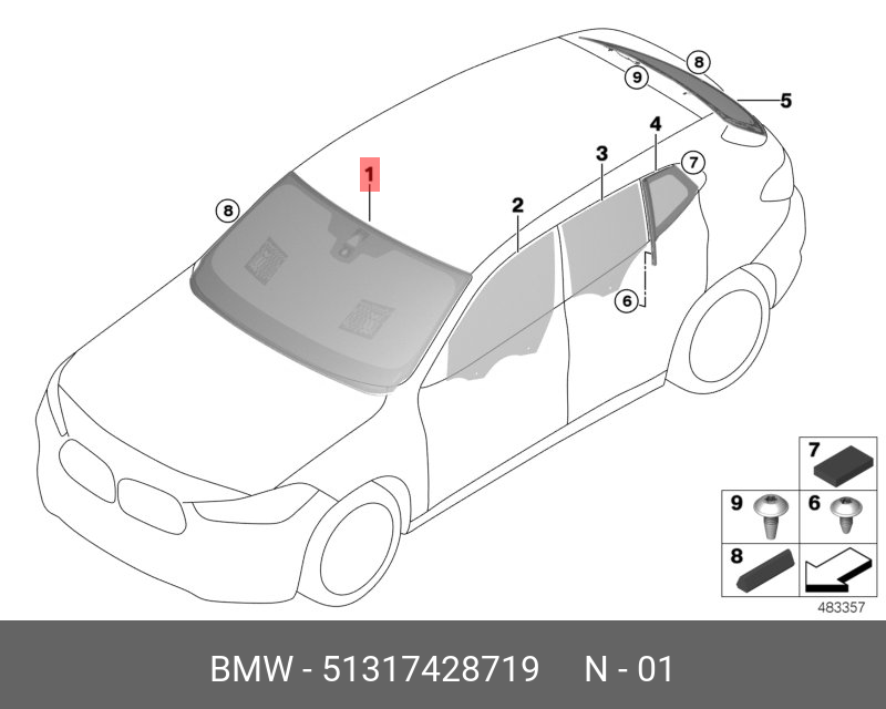51317428719 BMW Лобовое стекло Grьn датч.интенс.дождя
