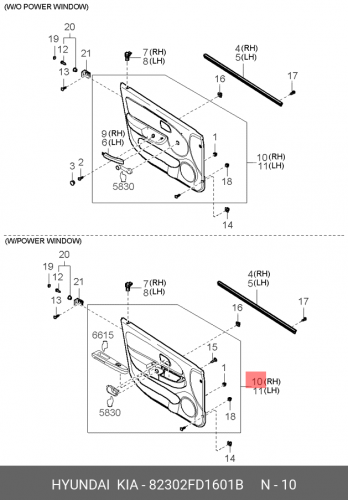 82302-FD160-1B HYUNDAI KIA Panel compl-front door trim,rh int|bt