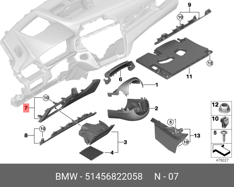 51456822058 BMW Облицовка панели приб.на стор.вод.Нж