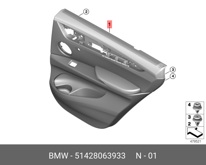 51428063933 BMW Обшивка двери кожа Л Зд