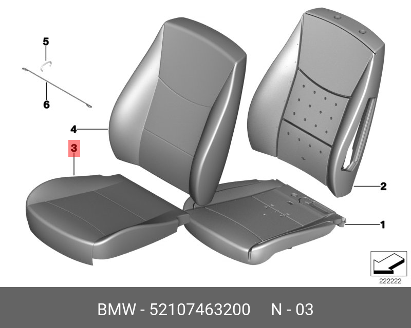 52107463200 BMW Обивка подушки базового сиденья кожа