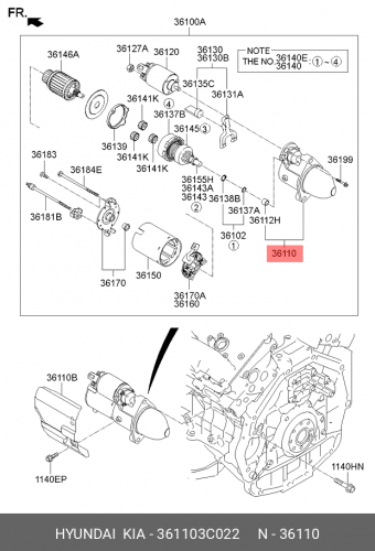 36110-3C022 HYUNDAI KIA Bracket assy-starter,frt