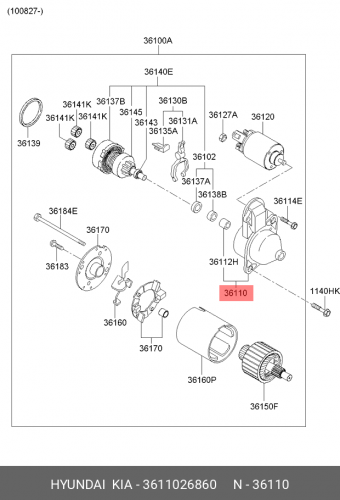 36110-26860 HYUNDAI KIA Bracket assy-starter,frt