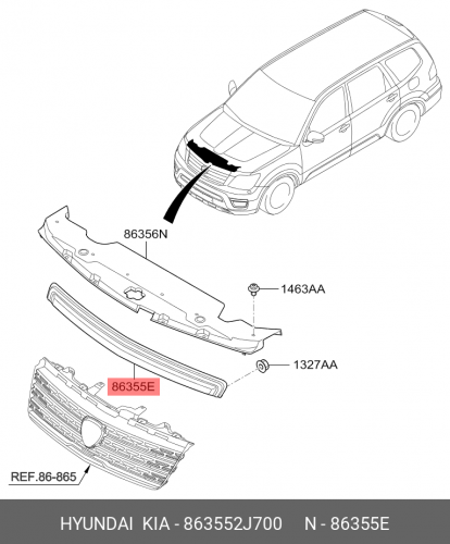 86355-2J700 HYUNDAI KIA Отделка в сборе-решетка радиатора,верхн.