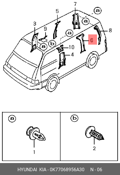 0K770-68956-A30 HYUNDAI KIA Trim-c pillar,lh est