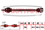 ND114NY NAKAYAMA Вал приводной, перед. правый SEAT CORDOBA 02 -, IBIZA IV 02-SKODA FABIA 99 - (36x751x50.7)