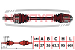 ND1048NY NAKAYAMA Вал приводной, перед. правый HYUNDAI TUCSON 04- (27x26x609x62.2 ABS:48