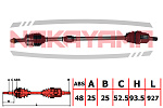 ND1055NY NAKAYAMA Вал приводной, перед. правый HYUNDAI SOLARIS (SB) 11-, KIA RIO (DX) 11 - (25x25x927x52.5 ABS:48)