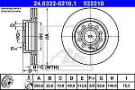 24032202101 ATE Диск торм. AUDI A3/VW GOLF V,CADDY 2003=>