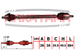 ND408NY NAKAYAMA Вал приводной, перед. правый AUDI A3, VW Golf V, Passat, Touran 03- AT6 (36x26x884x59.5)