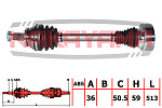 ND2987NY NAKAYAMA Вал приводной, перед. AUDI A1, SKODA RAPID, VW POLO 1.2 TSI 09- (36x513x50.5)