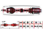 ND465NY NAKAYAMA Вал приводной, перед. прав. HYUNDAI SANTA FE III/IV 2.4 12-, KIA SORENTO II 09- (30x28x596x73 ABS:52