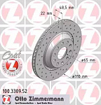 100330952 ZIMMERMANN диск тормозной задний!\ Audi A3, VW Golf 2.0FSi/3.2FSi/1.9TDi/2.0TDi 03>