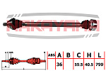 ND369NY NAKAYAMA Вал приводной, перед. правый AUDI A3 03-, SEAT LEON 05-, TOLEDO III 04-, SKODA OCTAVIA 04-, VW GOLF