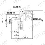 IB6062 IBERIS ШРУС НАРУЖ (РАЗМЕР 30Х53Х33, С АБС 45 ЗУБ.) VW PASSAT B5, AUDI A4