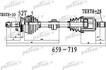 PDS0523 PATRON Полуось передний мост слева 30x659x88x28 ABS:52T KIA SORENTO (XM) 09 -