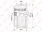 PA1158 LYNXAUTO Шкив генератора. HYUNDAI Sonata(NF/YF) 2.0-2.4 05>, KIA Carens II-III 2.0 04> / Magentis(MG) 2.0 05>, TOYOTA Auris(E150) 1.4D 07> / Corolla(E120/E150) 1.4D 04>